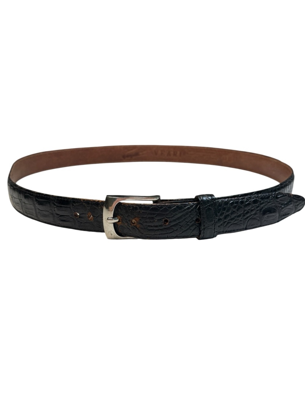 VEARI Black Croc Embossed Cow Leather Belt Mens Size 38 Made In Mexico